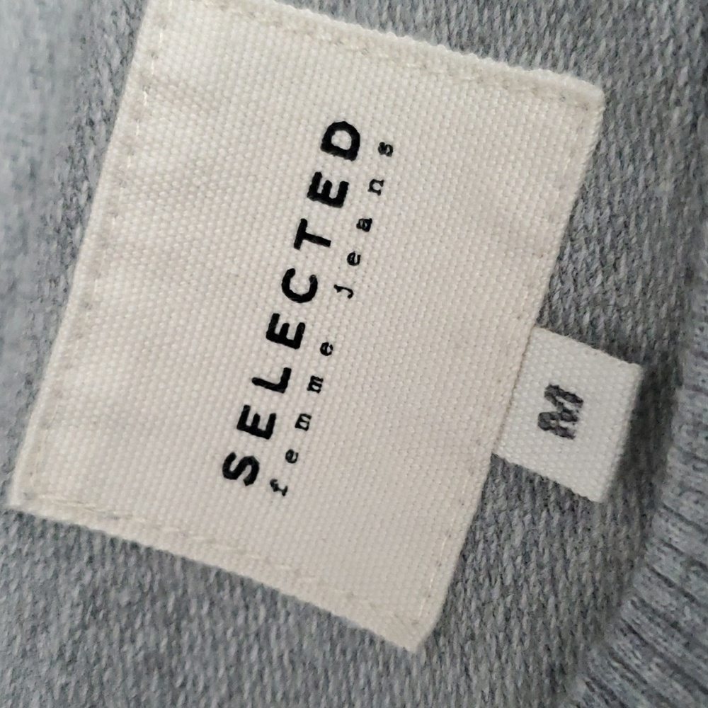 Selected Femme Jeans Grey Light Sweater Short Sleeve Crew Neck Top Women M - Picture 5 of 7